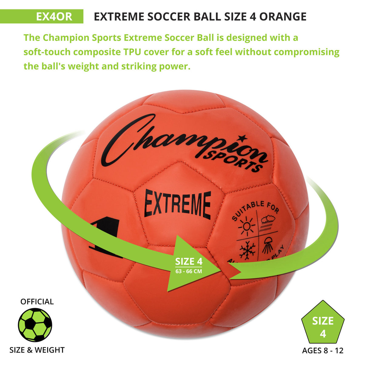 EXTREME SOCCER BALL, SIZE 4 BLACK