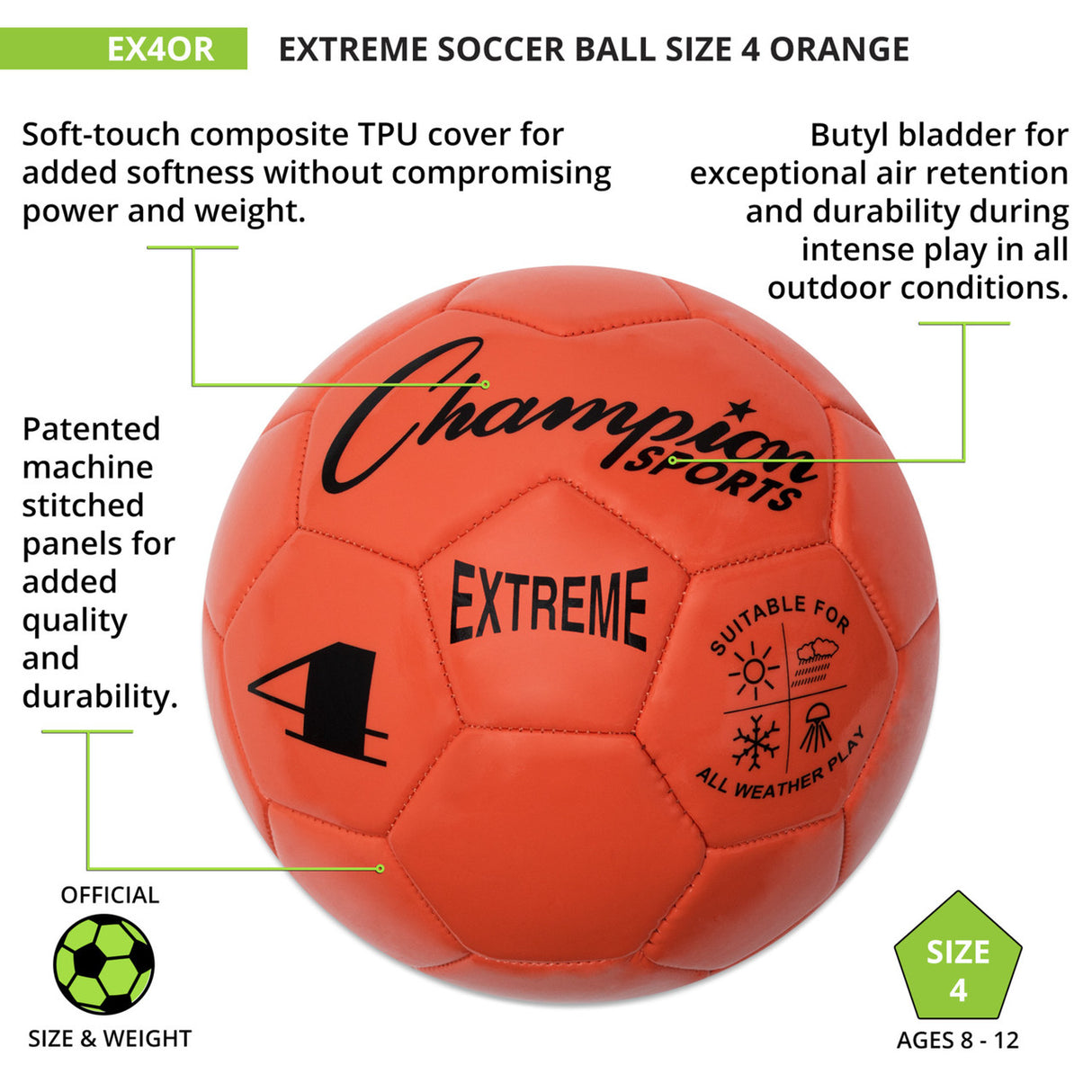 EXTREME SOCCER BALL, SIZE 4 BLACK