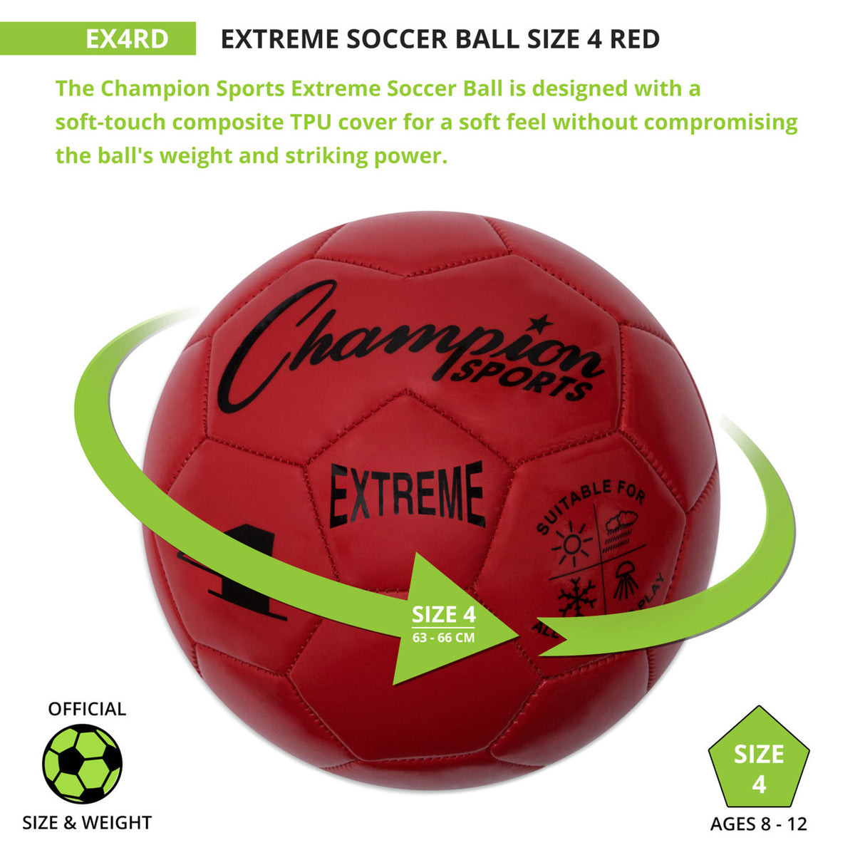 EXTREME SOCCER BALL, SIZE 4 BLACK