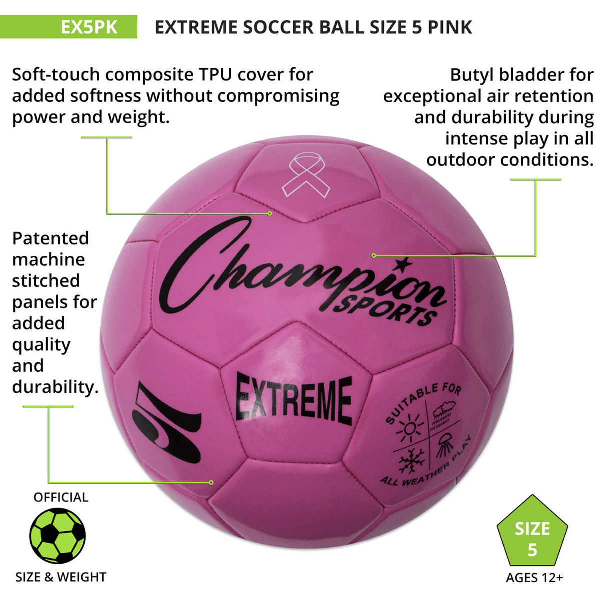 EXTREME SOCCER BALL, SIZE 5 BLACK