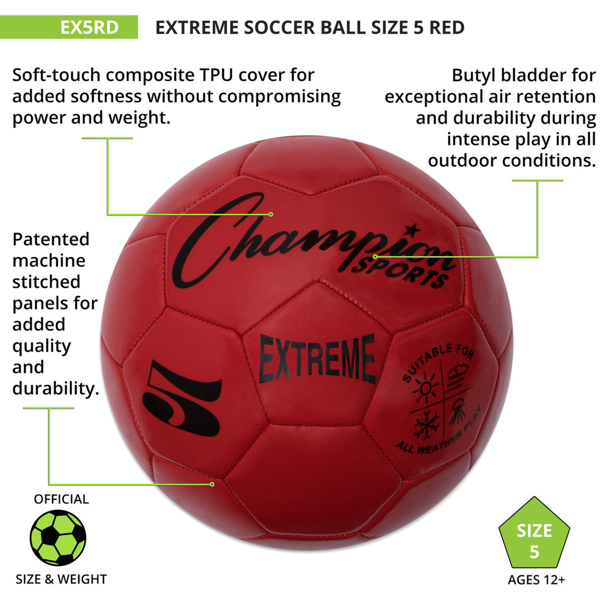 EXTREME SOCCER BALL, SIZE 5 BLACK