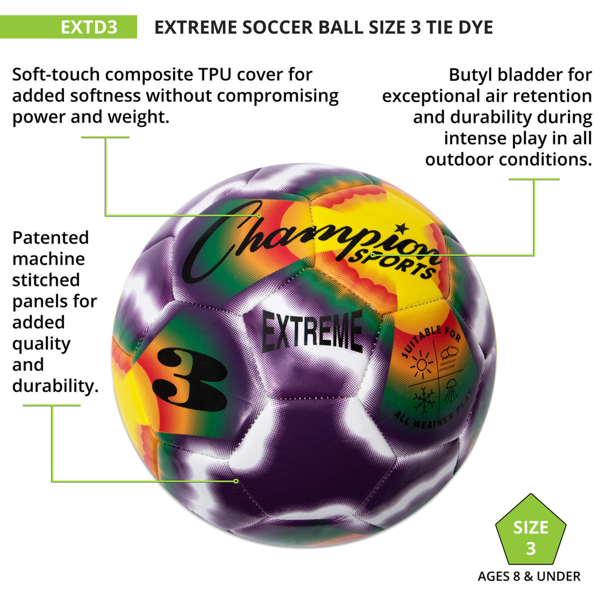 EXTREME SOCCER BALL, SIZE 3 BLACK