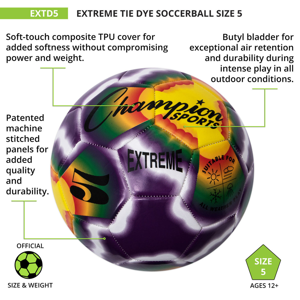 EXTREME SOCCER BALL, SIZE 5 BLACK