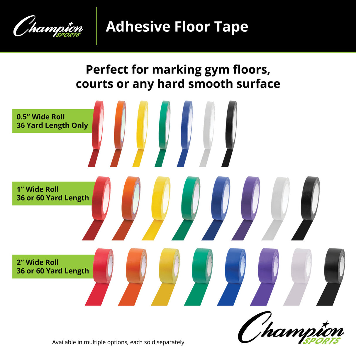 Champion Sports FLOOR MARKING TAPE 2" X 60 YDS/BLACK