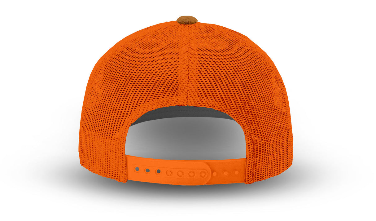 Joe's USA Original Trucker Hat JOE112 - Caramel/Blaze Orange - Angle View 3