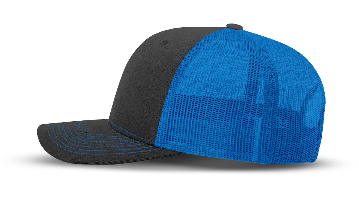 Joe's USA Original Trucker Hat JOE112 - Charcoal/Neon Blue - Angle View 2