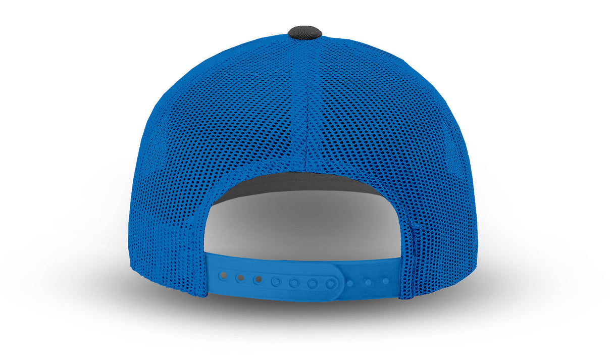 Joe's USA Original Trucker Hat JOE112 - Charcoal/Neon Blue - Angle View 3
