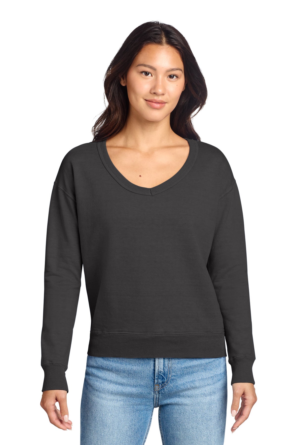 Port & Co ™ Women's Beach Wash ® Garment-Dyed V-Neck Sweatshirt LPC098V - Port & Co LPC098V