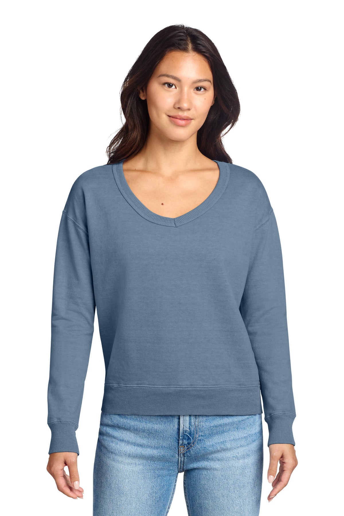 Port & Co ™ Women's Beach Wash ® Garment-Dyed V-Neck Sweatshirt LPC098V - Port & Company LPC098V