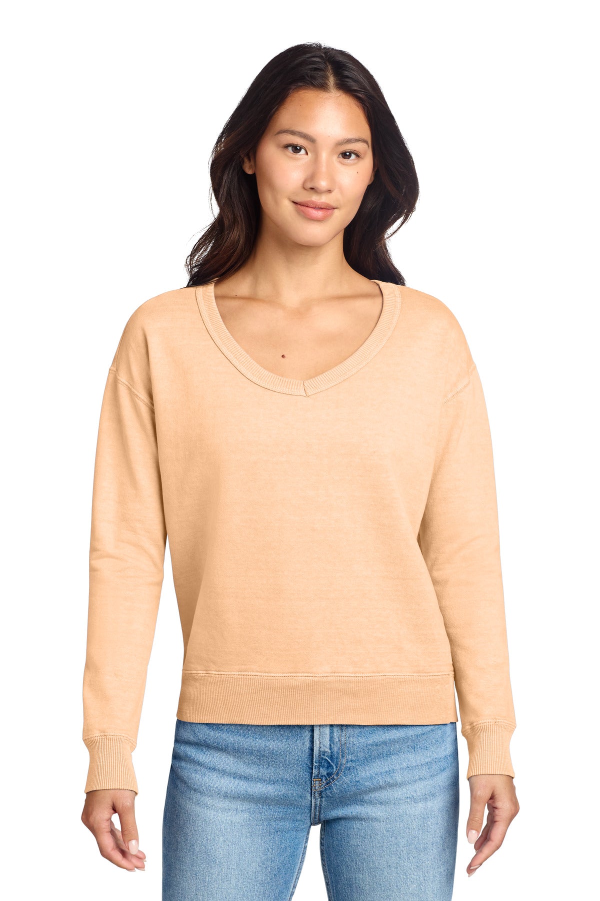 Port & Co ™ Women's Beach Wash ® Garment-Dyed V-Neck Sweatshirt LPC098V - Port & Co LPC098V
