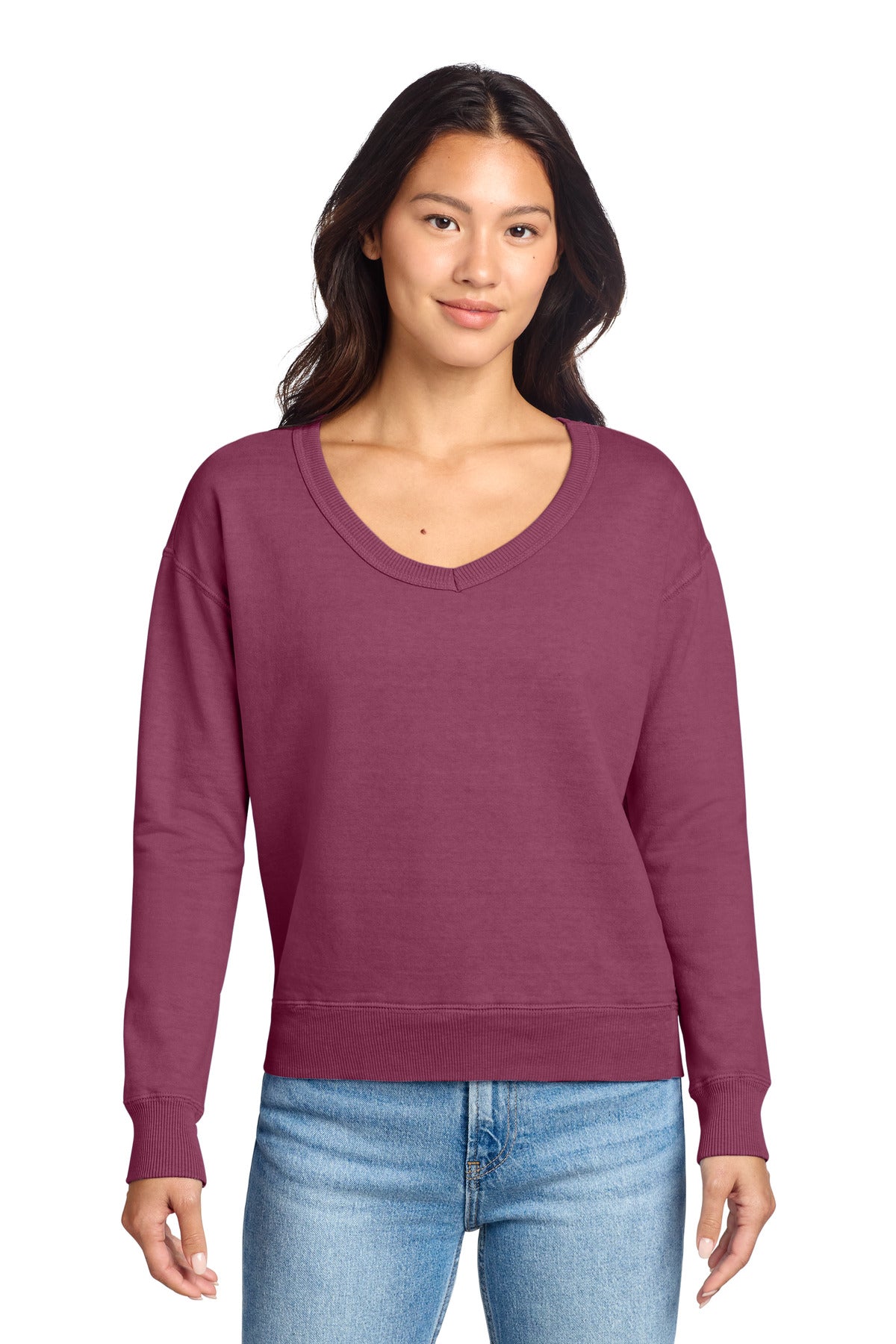 Port & Co ™ Women's Beach Wash ® Garment-Dyed V-Neck Sweatshirt LPC098V - Port & Co LPC098V