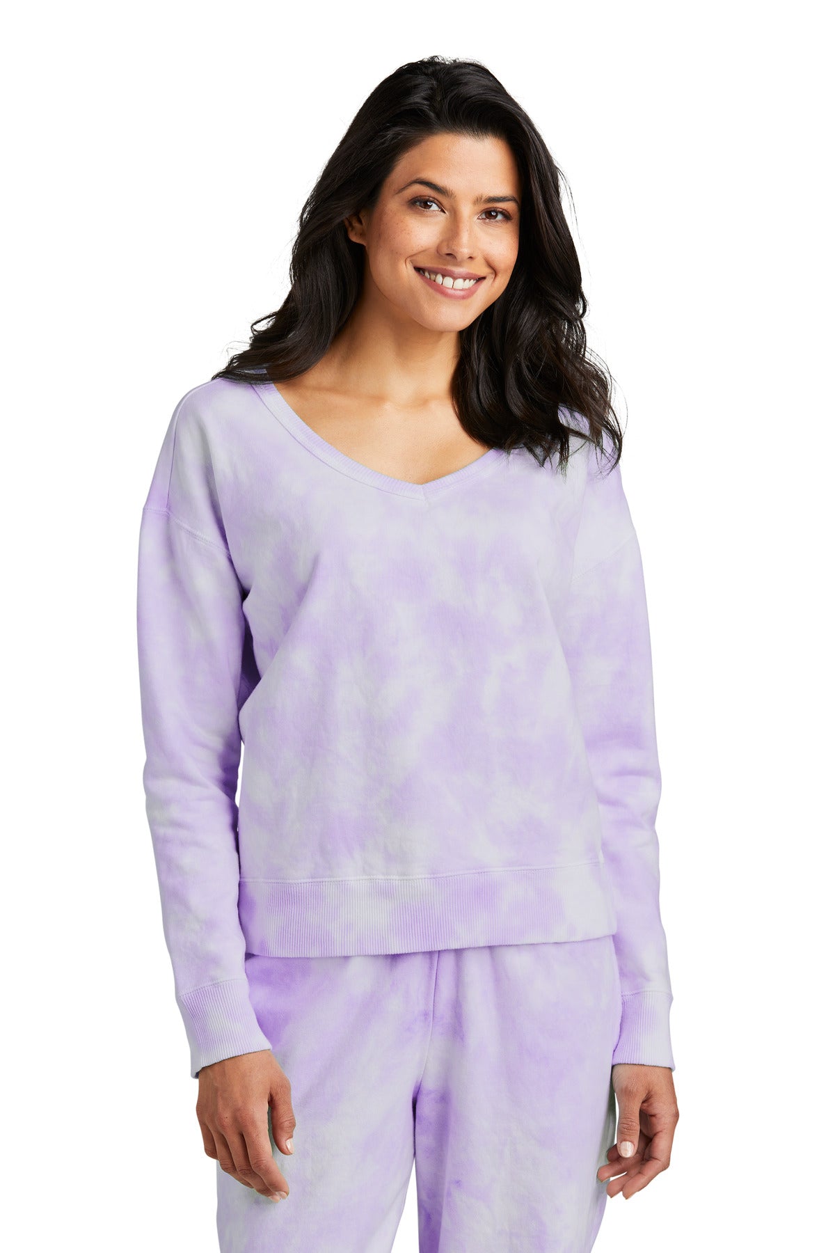 Port & Co ™ Women's Beach Wash ® Cloud Tie-Dye V-Neck Sweatshirt LPC140V - Port & Company LPC140V