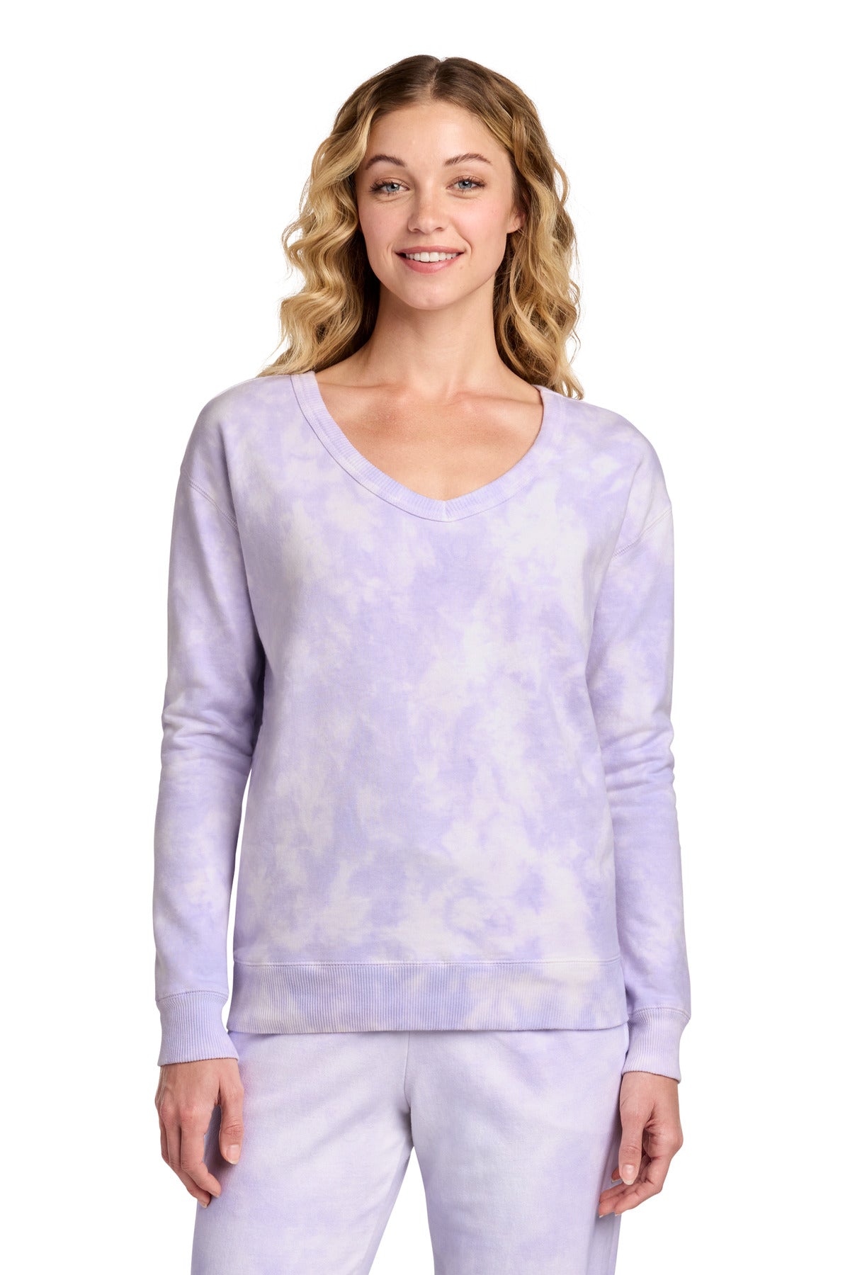 Port & Company LPC140V Women's Beach Wash Cloud Tie-Dye V-Neck Sweatshirt | Port & Co LPC140V