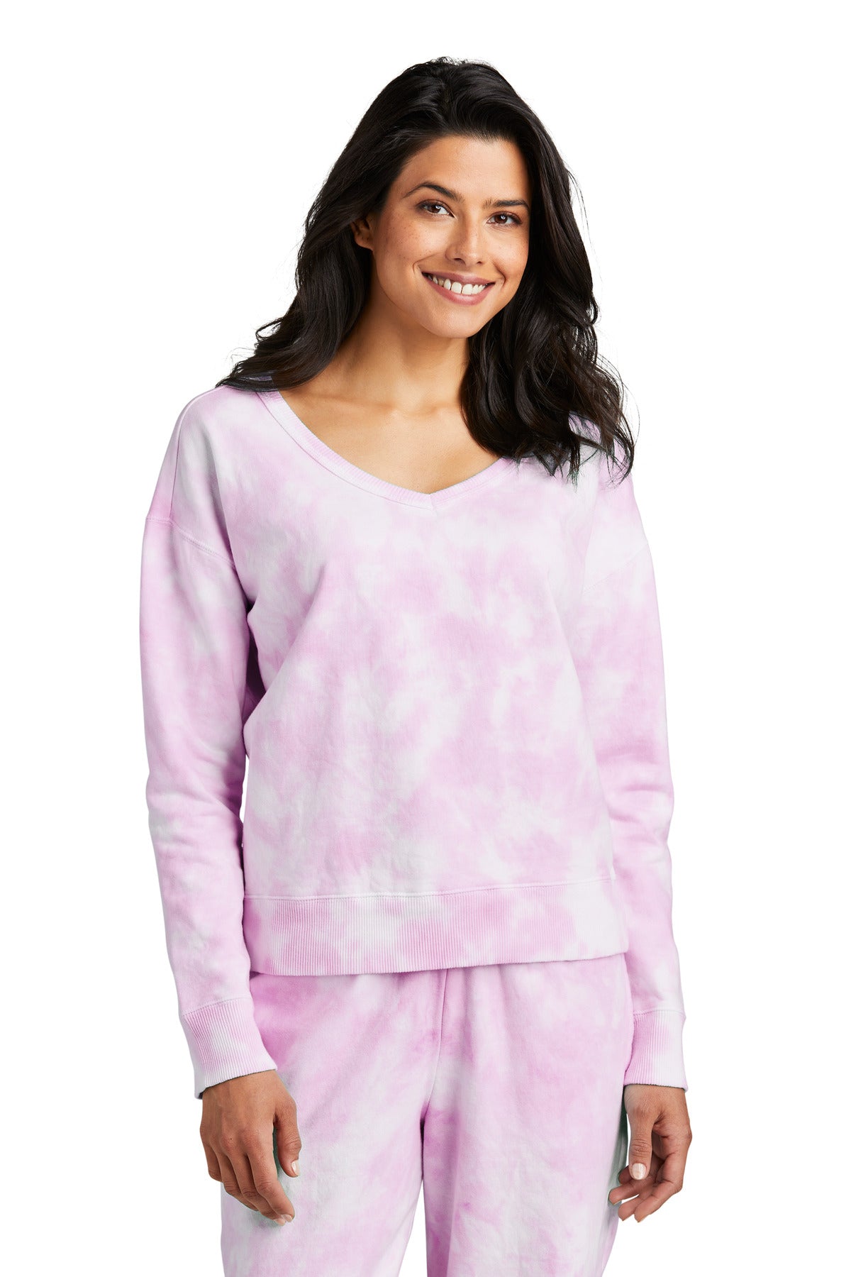 Port & Co ™ Women's Beach Wash ® Cloud Tie-Dye V-Neck Sweatshirt LPC140V - Port & Company LPC140V
