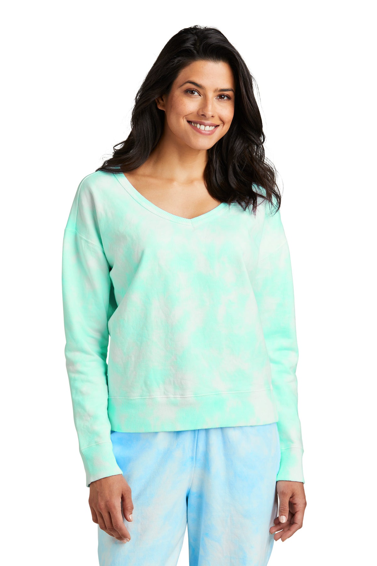 Port & Co ™ Women's Beach Wash ® Cloud Tie-Dye V-Neck Sweatshirt LPC140V - Port & Company LPC140V