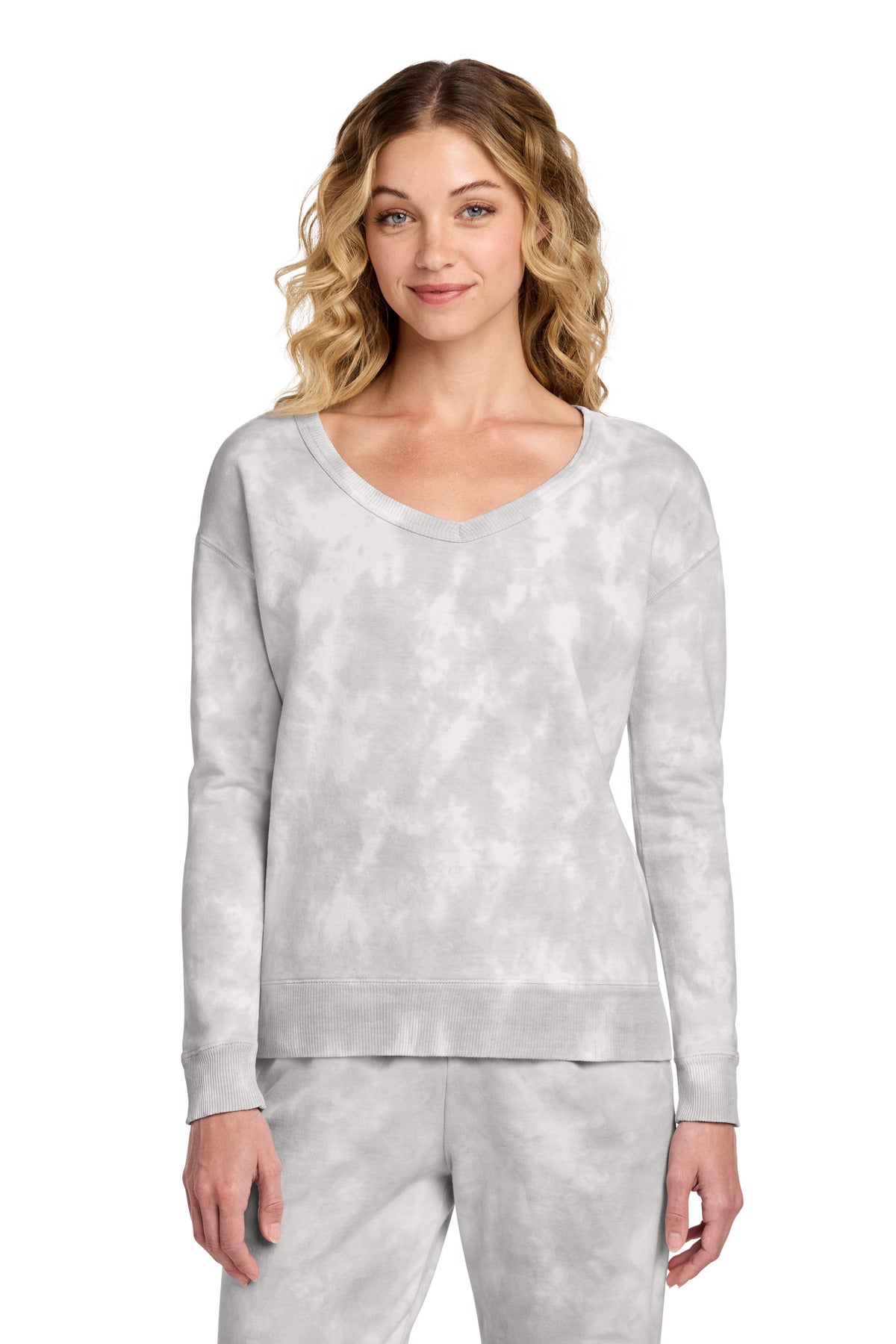 Port & Company LPC140V Women's Beach Wash Cloud Tie-Dye V-Neck Sweatshirt | Port & Co LPC140V
