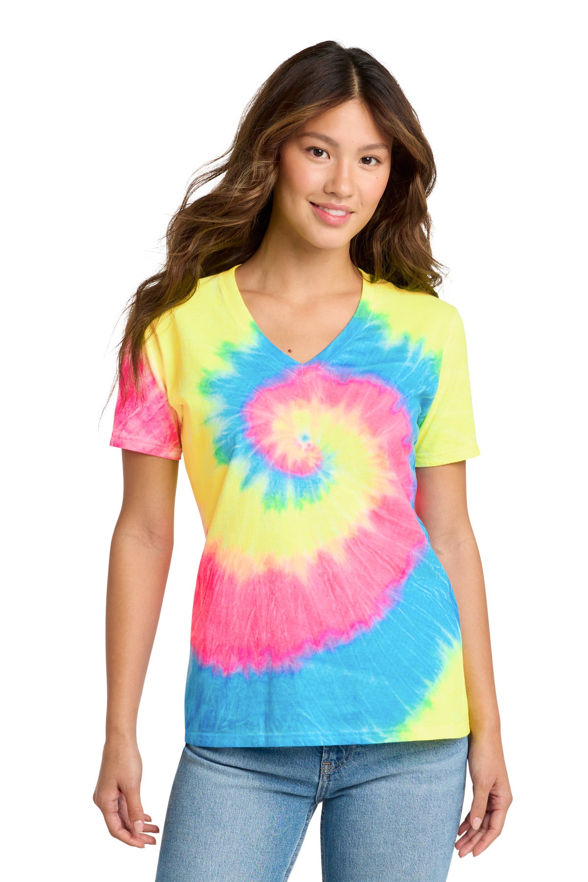Port & Company LPC147V Women's Tie-Dye V-Neck Tee | Port & Co LPC147V