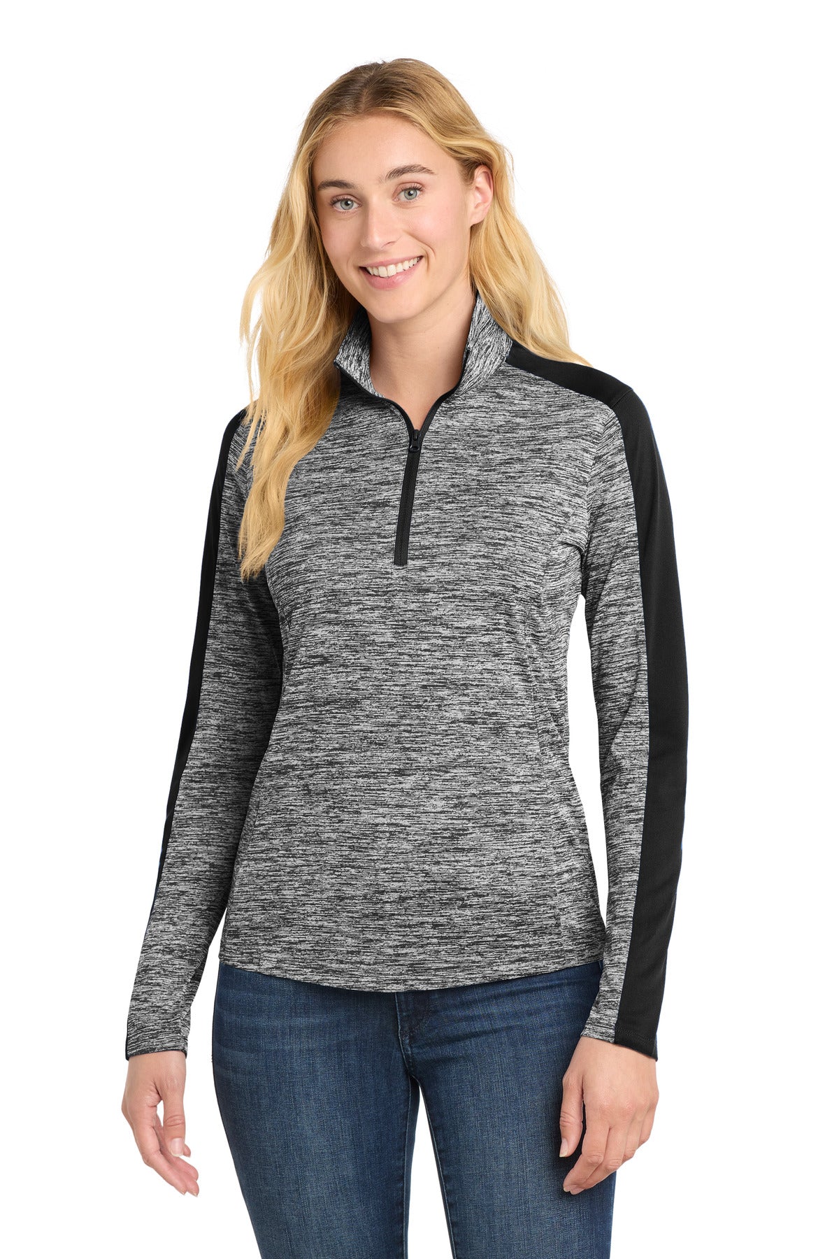 Sport-Tek LST397 Women's PosiCharge Electric Heather Colorblock 1/4-Zip Pullover