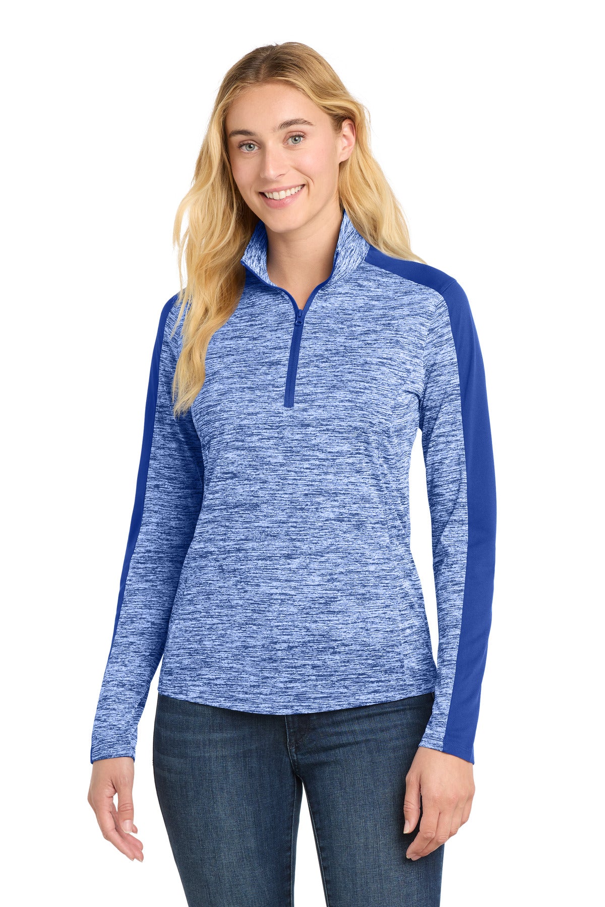 Sport-Tek LST397 Women's PosiCharge Electric Heather Colorblock 1/4-Zip Pullover