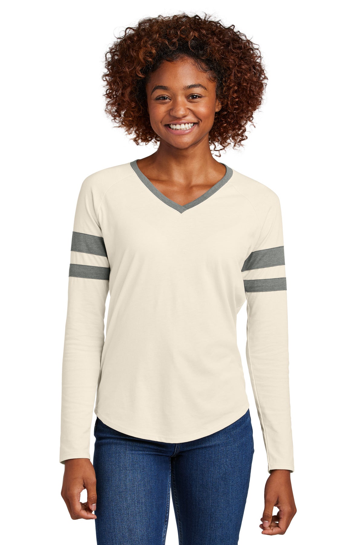 Sport-Tek LST6043 Women's Halftime Stripe Long Sleeve V-Neck Tee