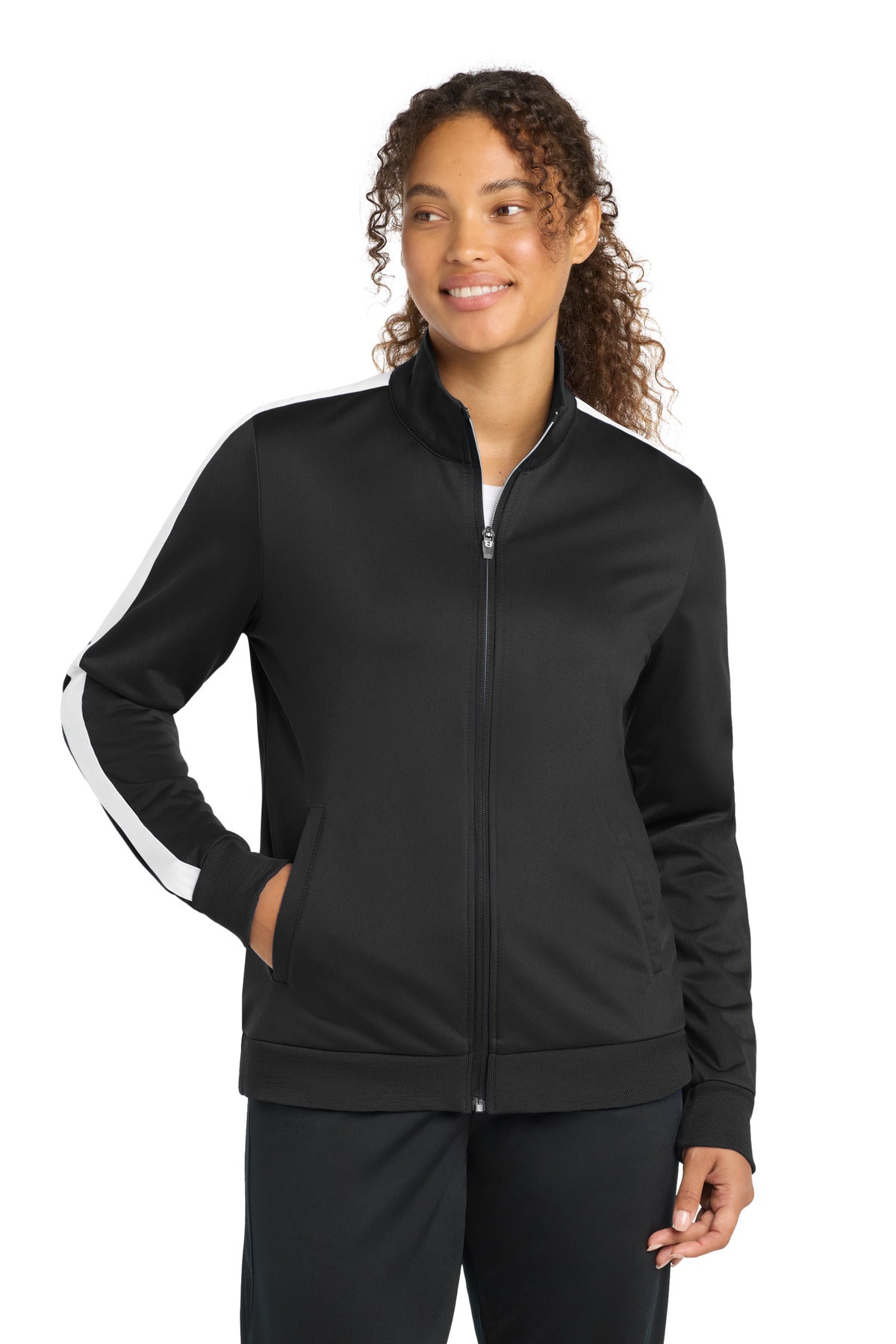 Sport-Tek LST94 Ladies Tricot Sleeve Stripe Track Jacket