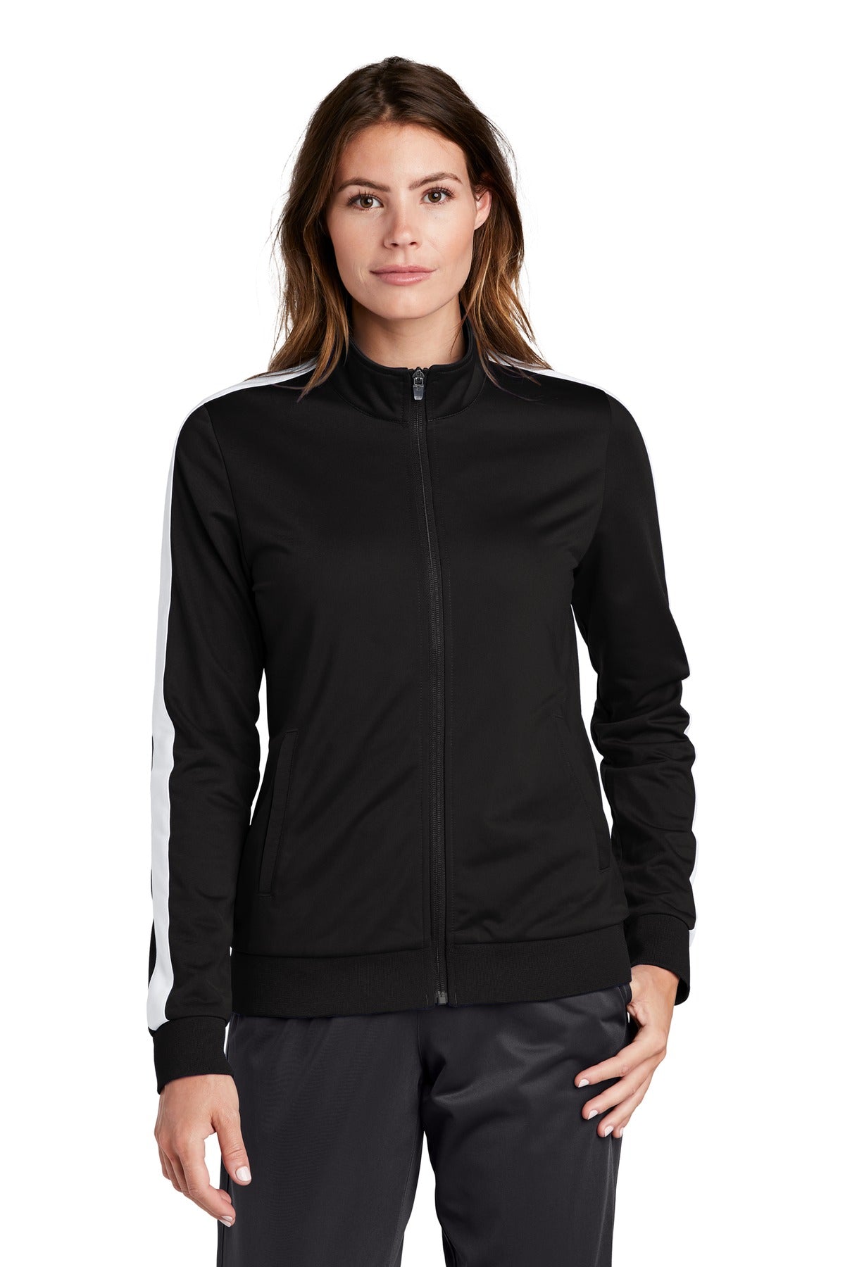 Sport-Tek ® Ladies Tricot Sleeve Stripe Track Jacket. LST94 - Sport-Tek LST94