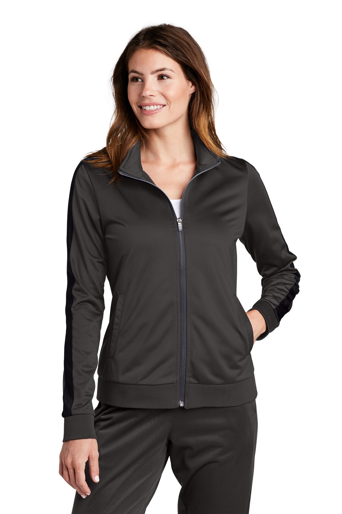 Sport-Tek ® Ladies Tricot Sleeve Stripe Track Jacket. LST94 - Sport-Tek LST94