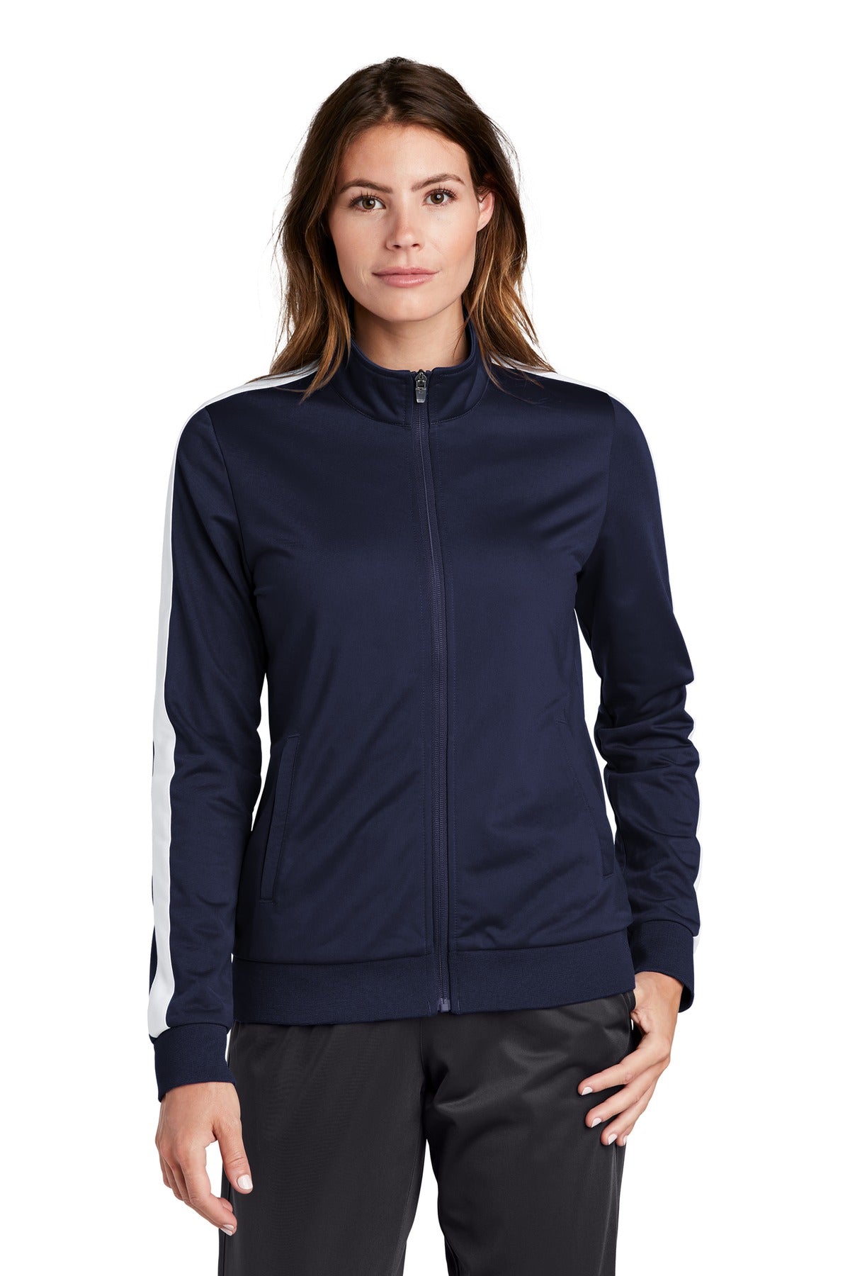 Sport-Tek ® Ladies Tricot Sleeve Stripe Track Jacket. LST94 - Sport-Tek LST94