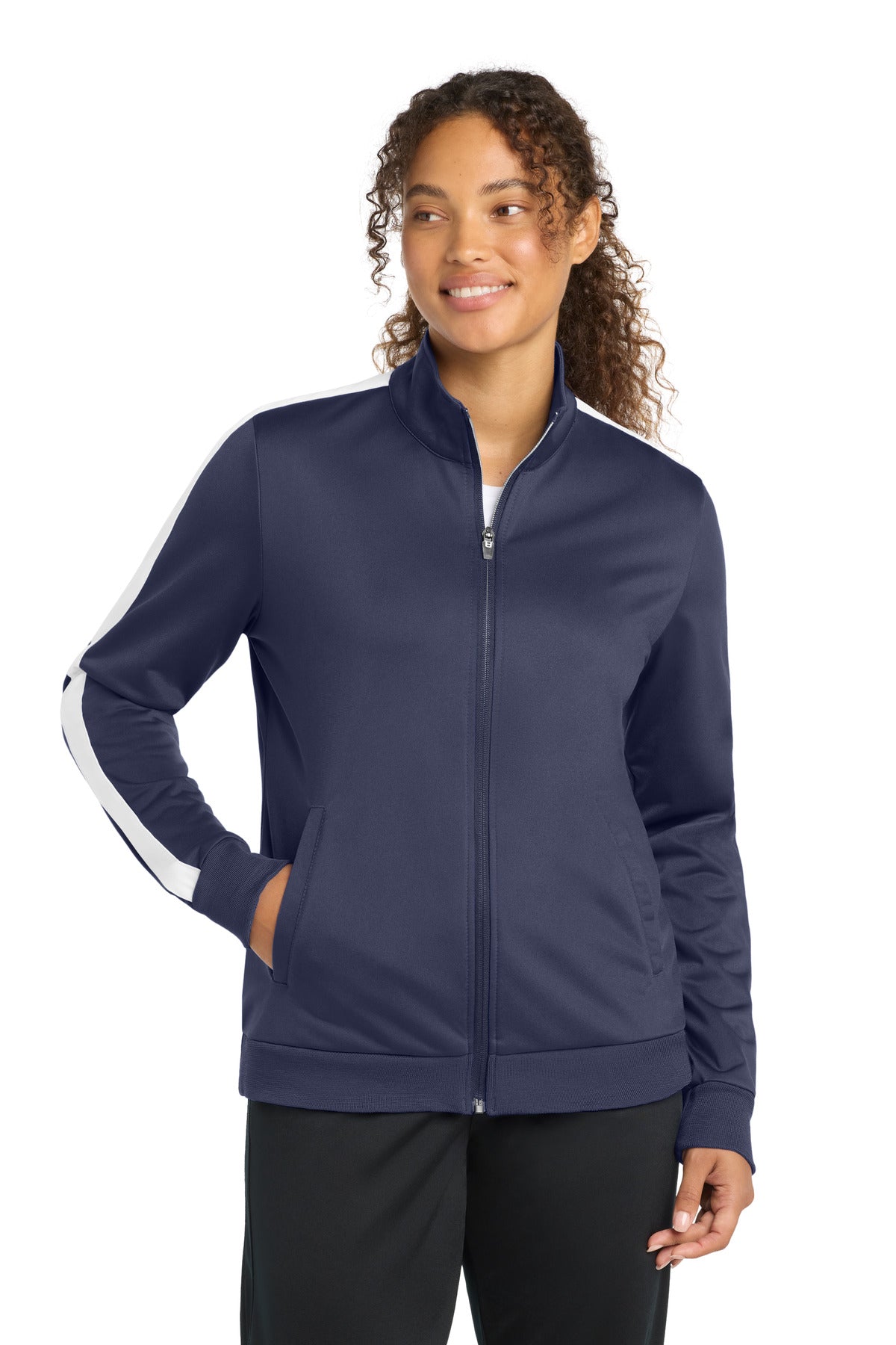 Sport-Tek LST94 Ladies Tricot Sleeve Stripe Track Jacket
