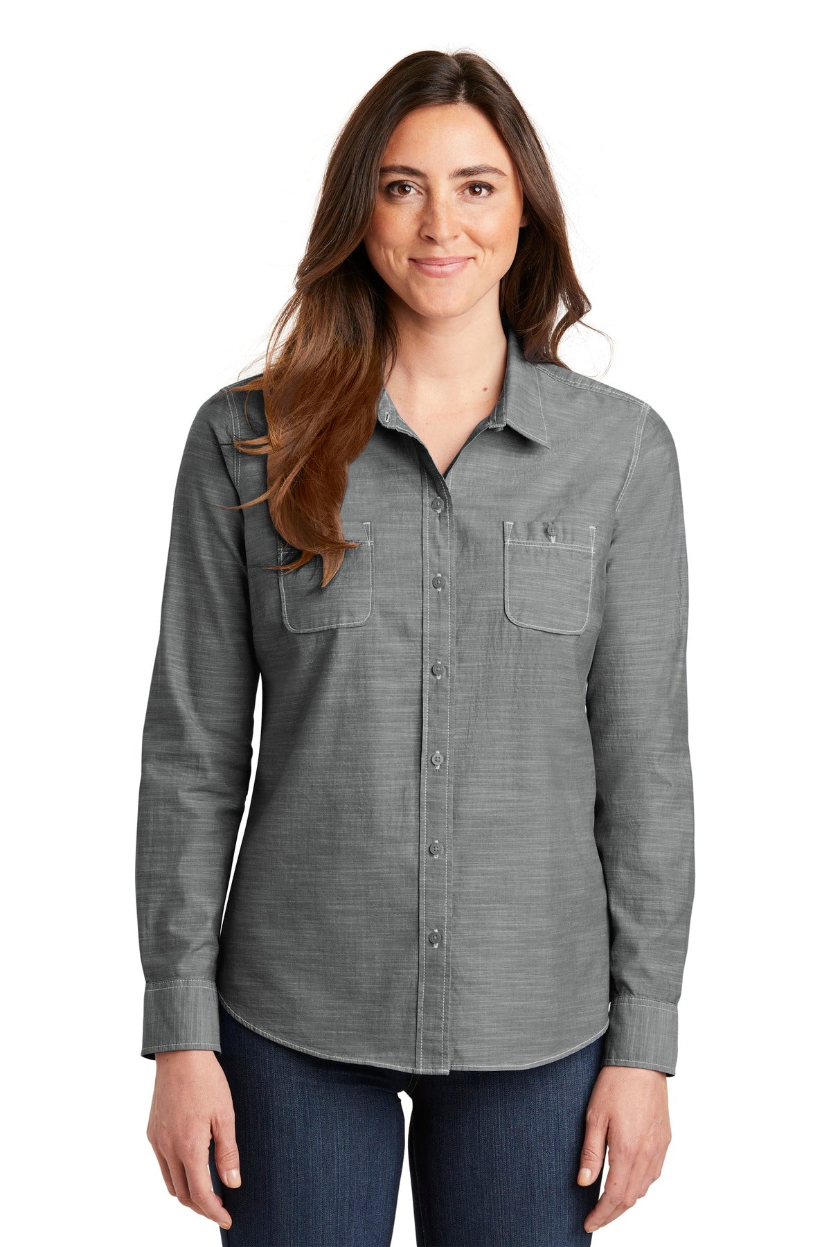 Port Authority LW380 Women's Slub Chambray Shirt Wholesale Blank