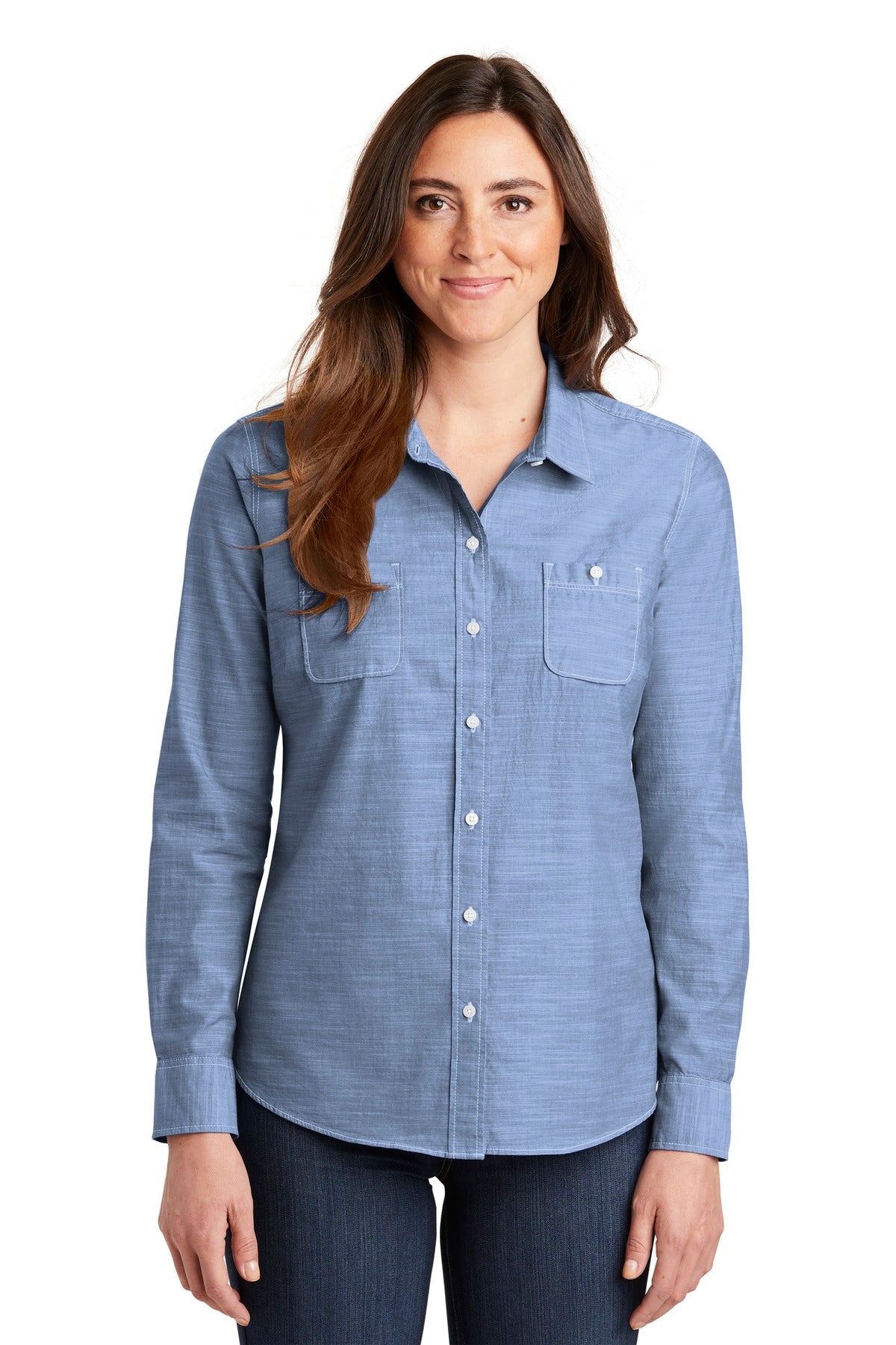 Port Authority LW380 Women's Slub Chambray Shirt Wholesale Blank