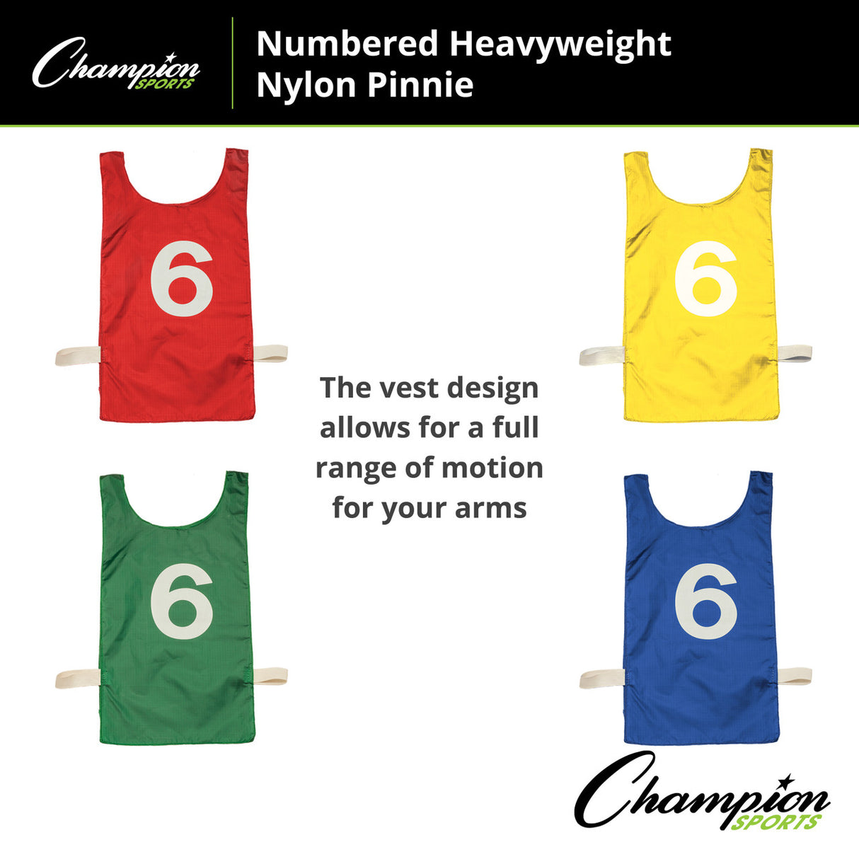 NUMBERED HEAVYWEIGHT NYLON PINNIES, YOUTH RED