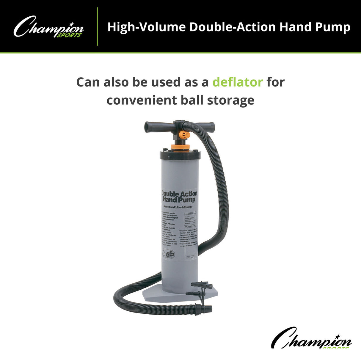 Champion Sports HIGH-VOLUME DOUBLE ACTION HAND PUMP