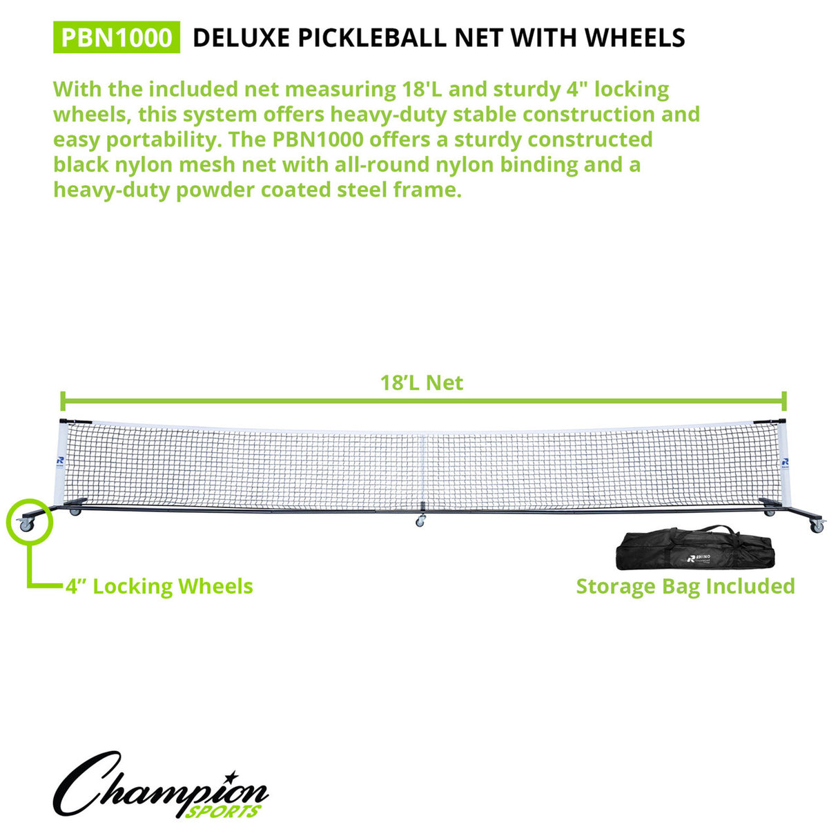 RHINO Pickleball PRO PICKLEBALL NET WITH WHEELS