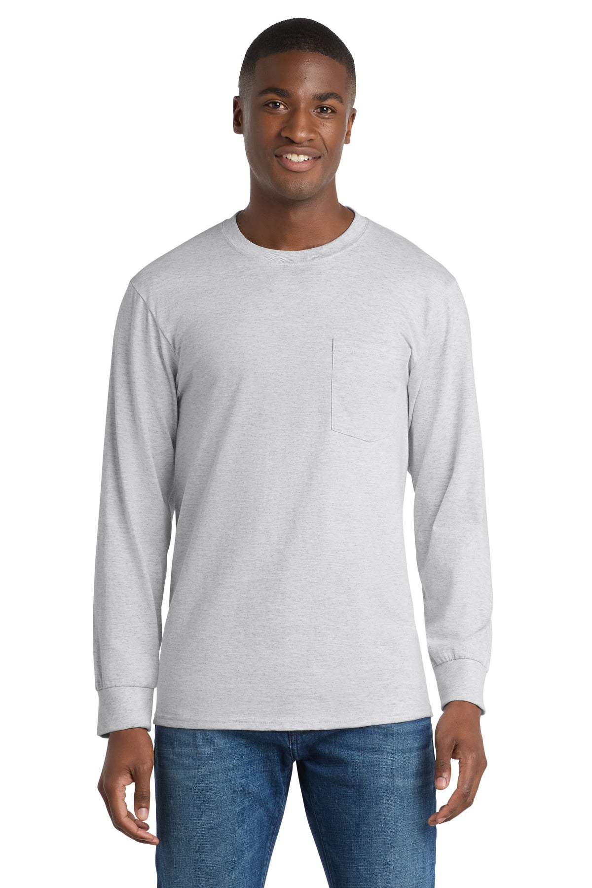Port & Co PC61LSP Long Sleeve Essential Pocket Tee | Wholesale Blank