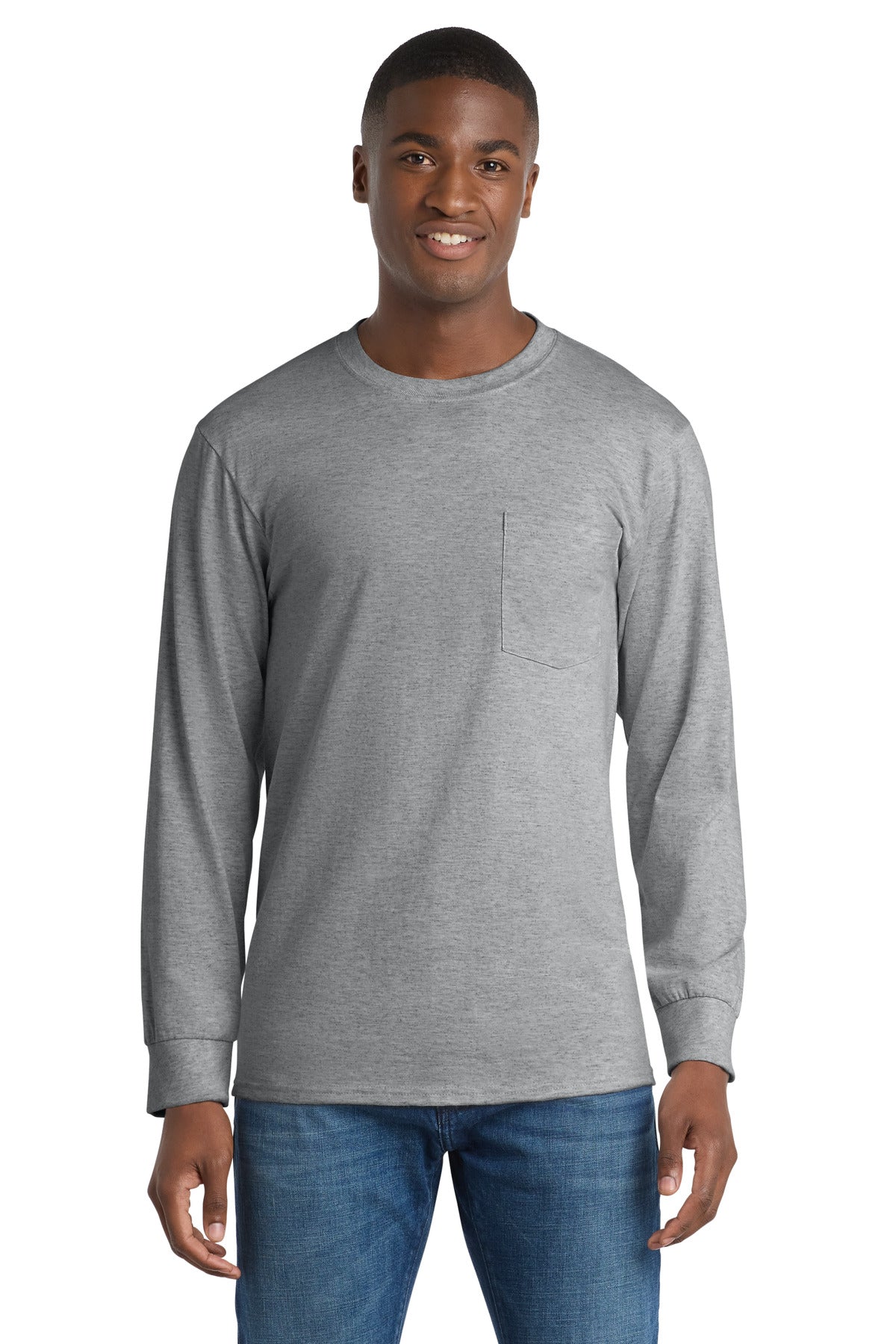 Port & Co ™ Long Sleeve Essential Pocket Tee. PC61LSP - Port & Co PC61LSP