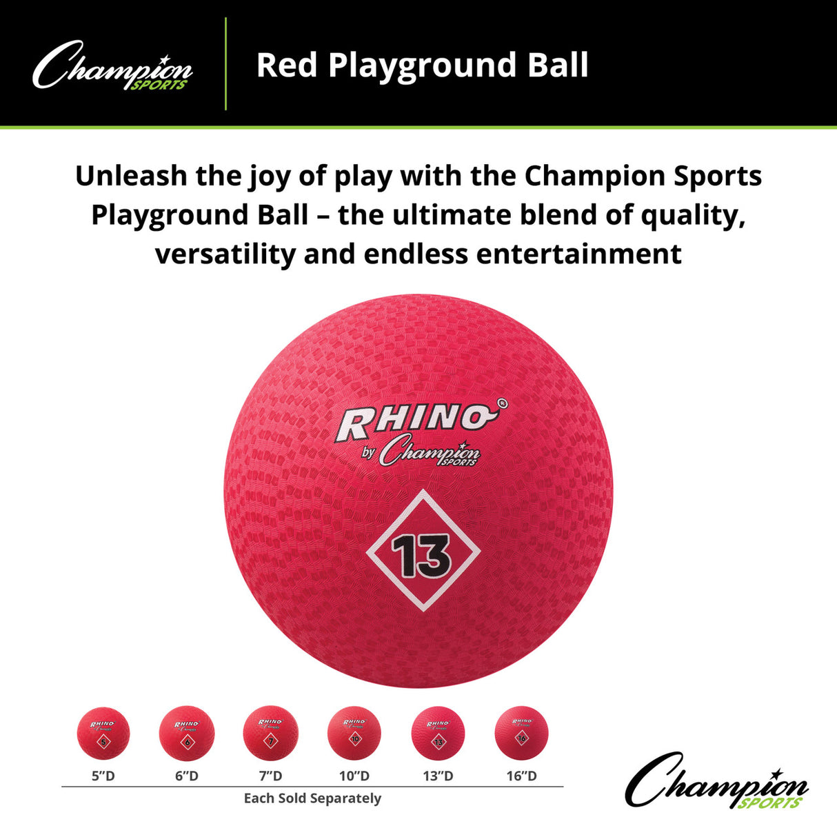 Champion Sports PLAYGROUND BALL, RED 5" D