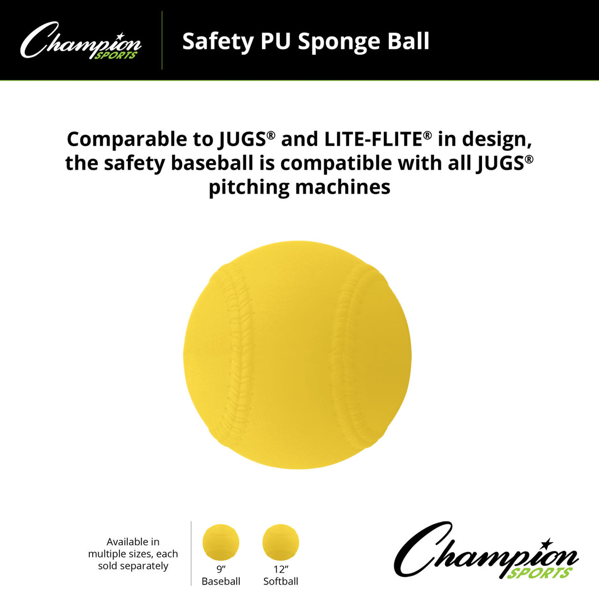 Champion Sports SAFETY PU SPONGE BALLS 12" SOFTBALLS