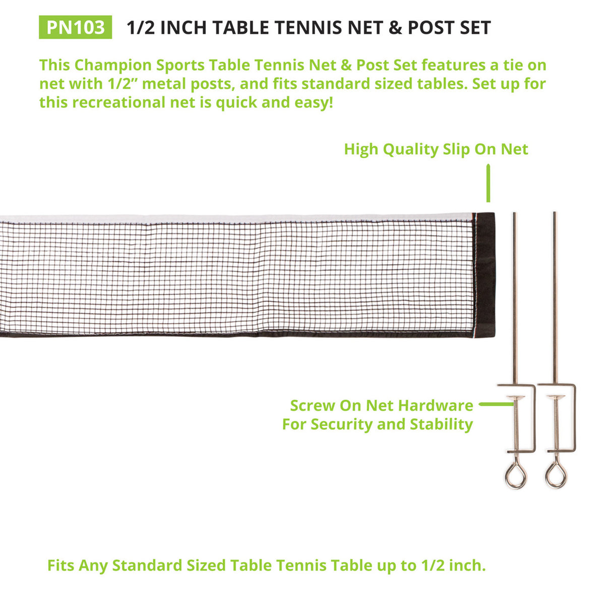 Champion Sports TABLE TENNIS NET AND POST 0.5" H