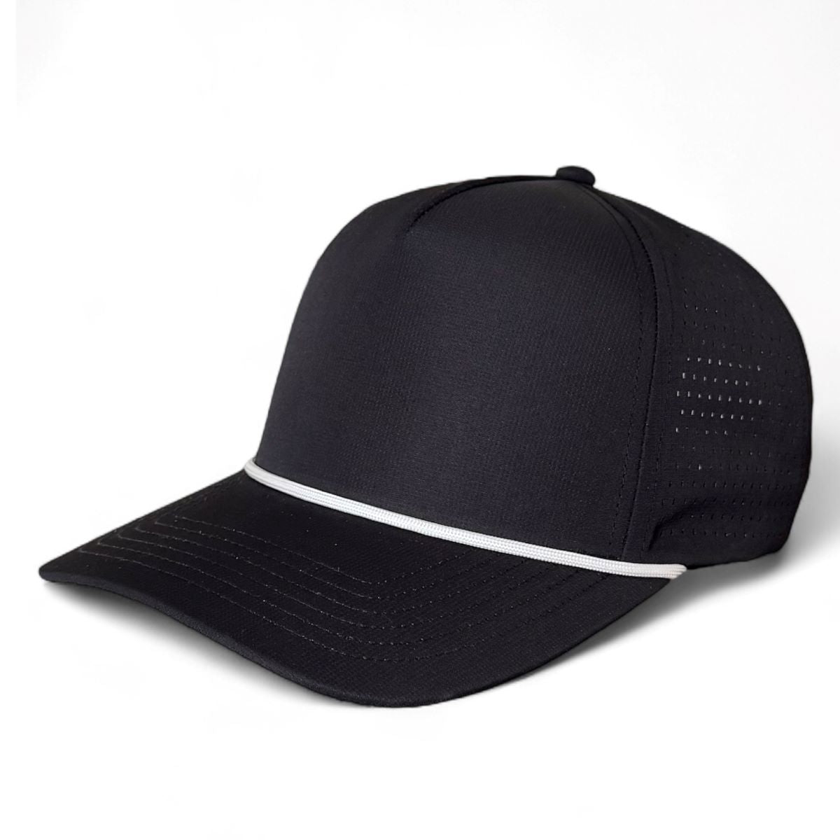 Kati PNL50R Performance Laser Cut 5-Panel Cap with Rope in Black/White