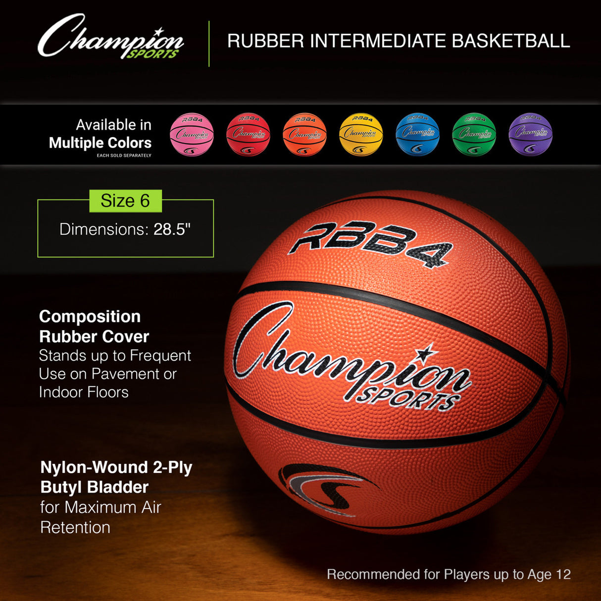 SIZE 6 RUBBER BASKETBALL Red