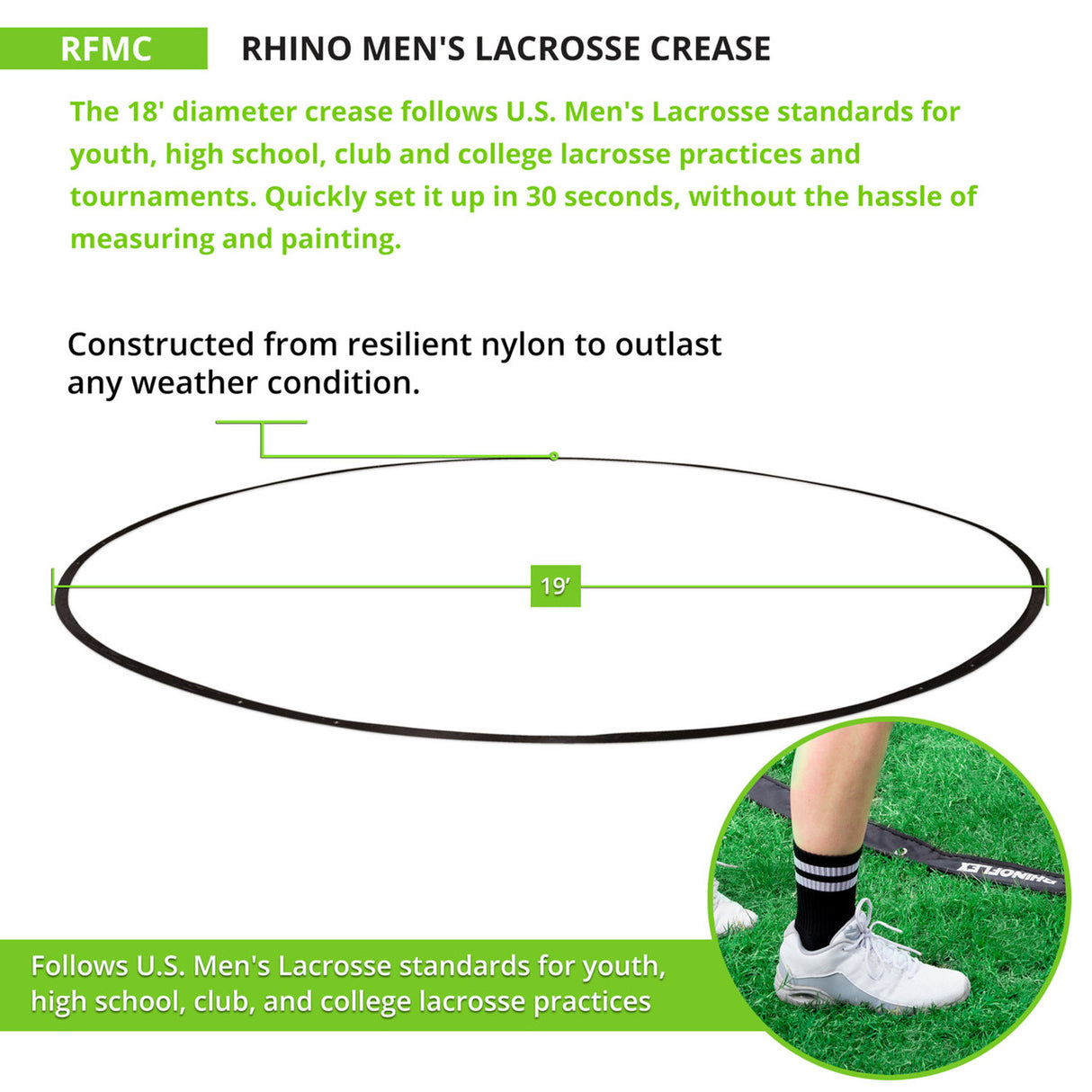 RHINO MEN'S LACROSSE CREASE BLACK