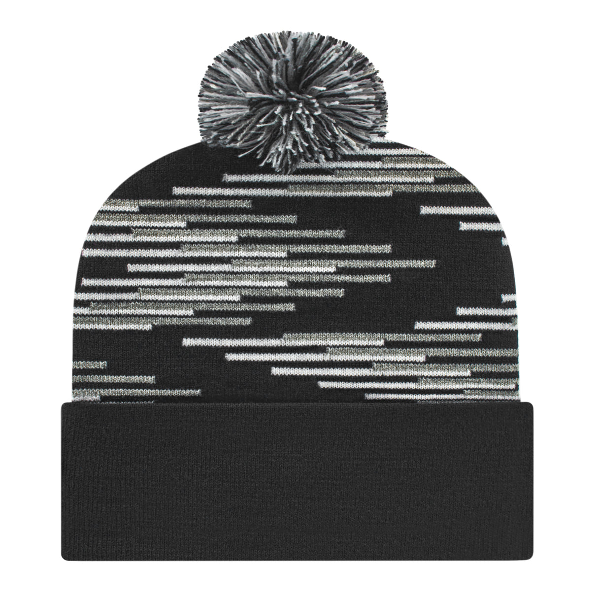 Cap America RKB12 Bar Knit Cap with Cuff - Black/Heather/White