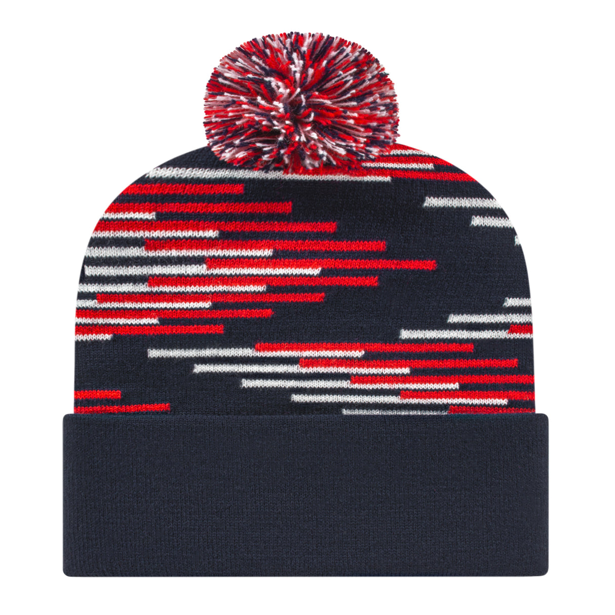 Cap America RKB12 Bar Knit Cap with Cuff - True Navy/True Red/White