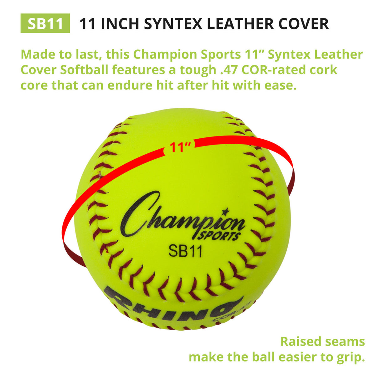 Champion Sports 11" SYNTHETIC LEATHER CORK CORE SOFTBALL