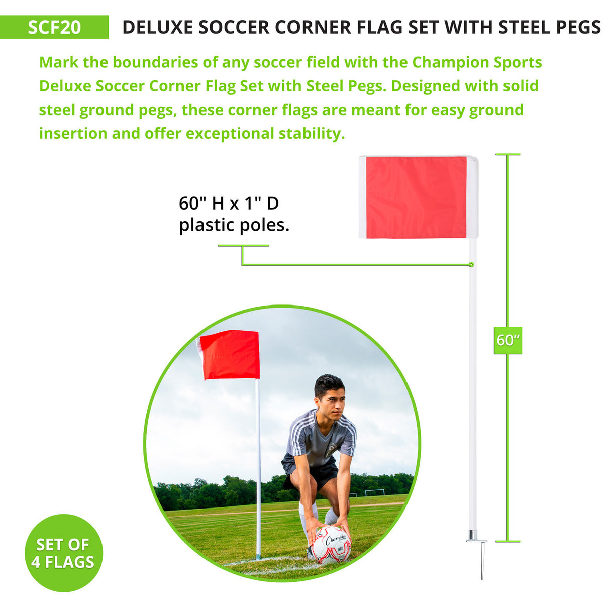 Champion Sports STEEL PEG SOCCER CORNER FLAGS