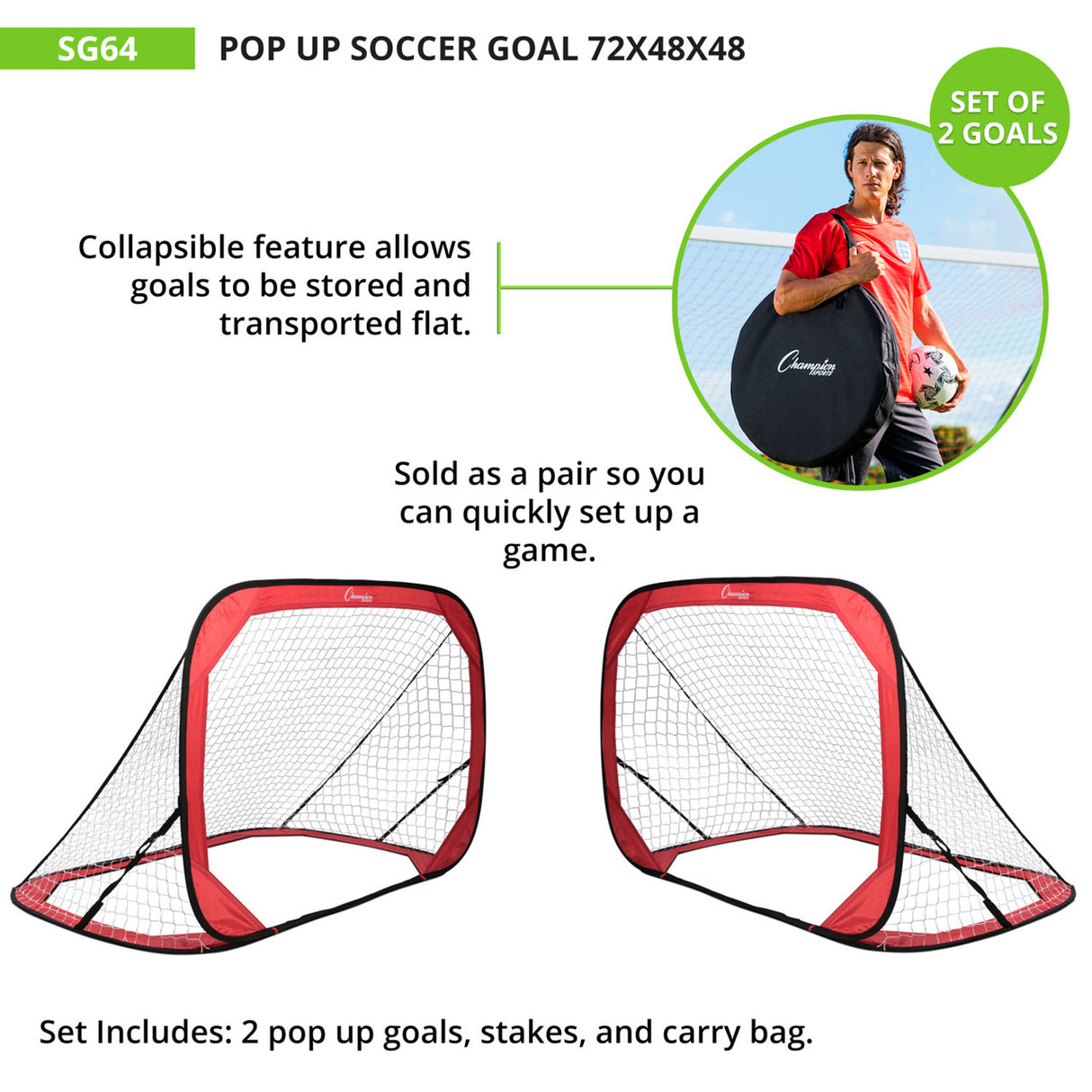 Champion Sports POP-UP SOCCER GOAL, 6' X 4'