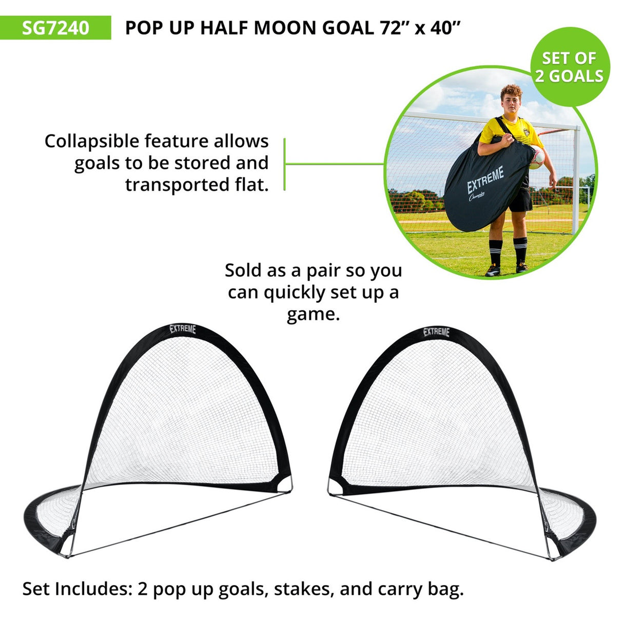 Champion Sports EXTREME SOCCER PORTABLE POP-UP GOALS 2.5' X 1.5'