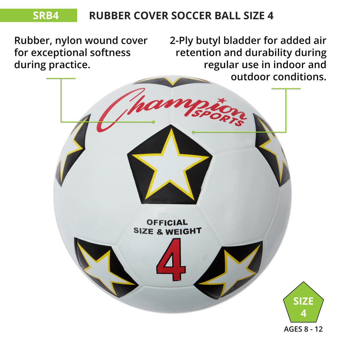 Champion Sports RUBBER COVER SOCCER BALL SIZE 3