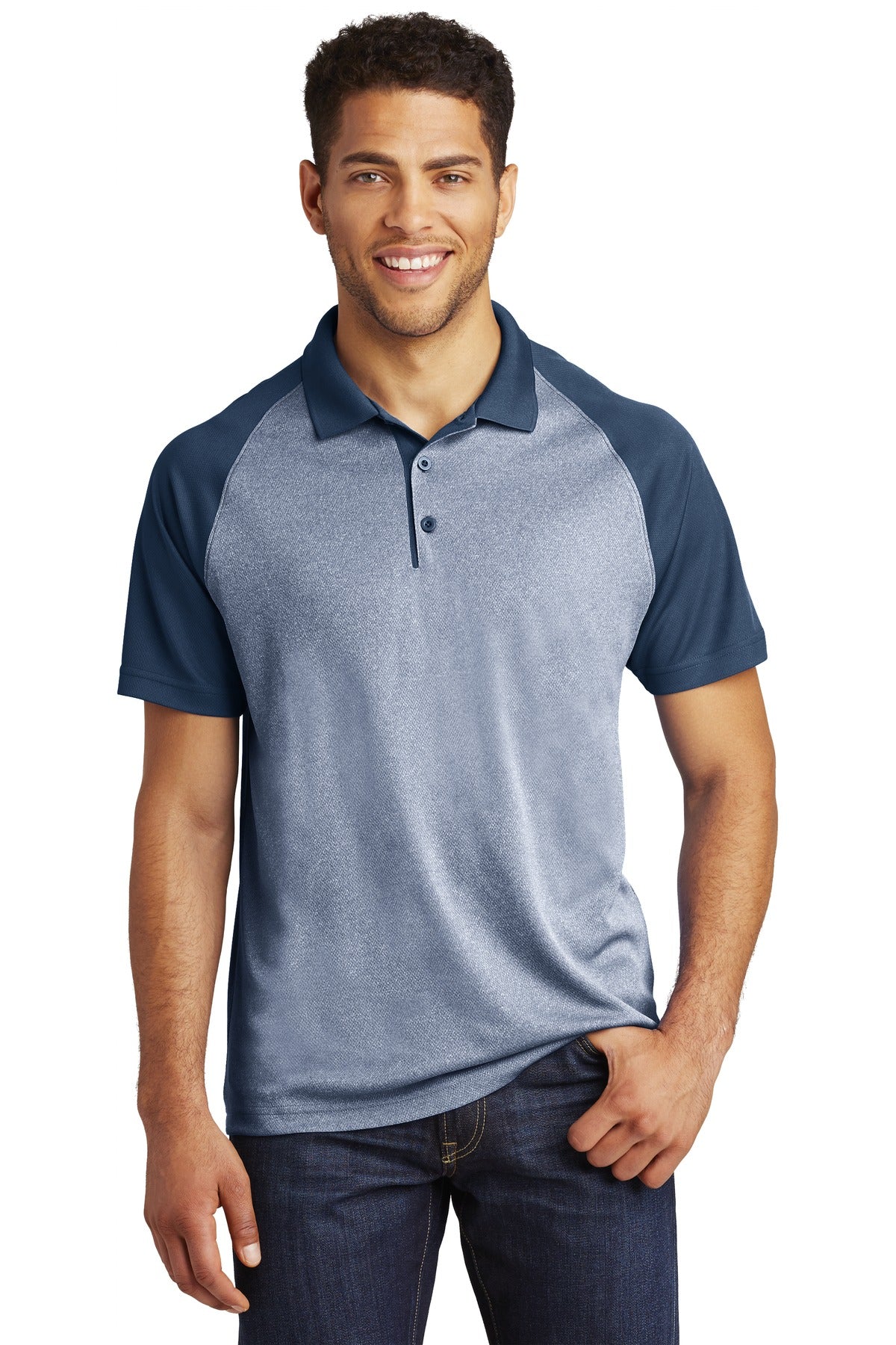 Sport-Tek ® PosiCharge ® RacerMesh ® Raglan Heather Block Polo. ST641 - Sport-Tek ST641